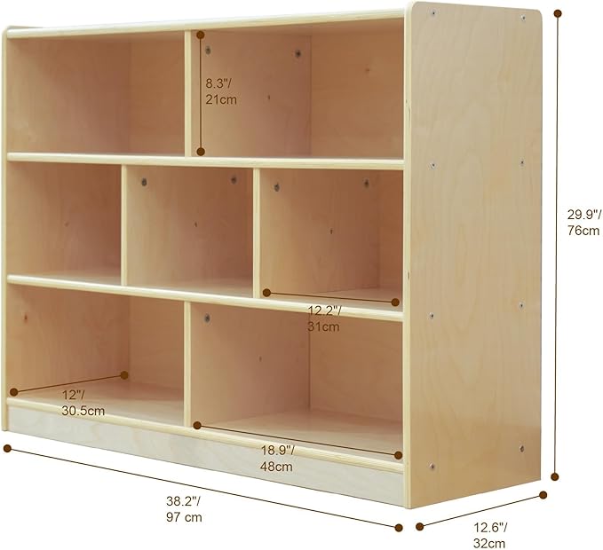 Montessori Shelf 7-Section Toy Storage Shelf 30in Birch Wood Kids Bookshelf Classroom Storage Shelves Low Bookcase Book Shelf for Kids Room Nursery Playroom Daycare Preschool, Natural