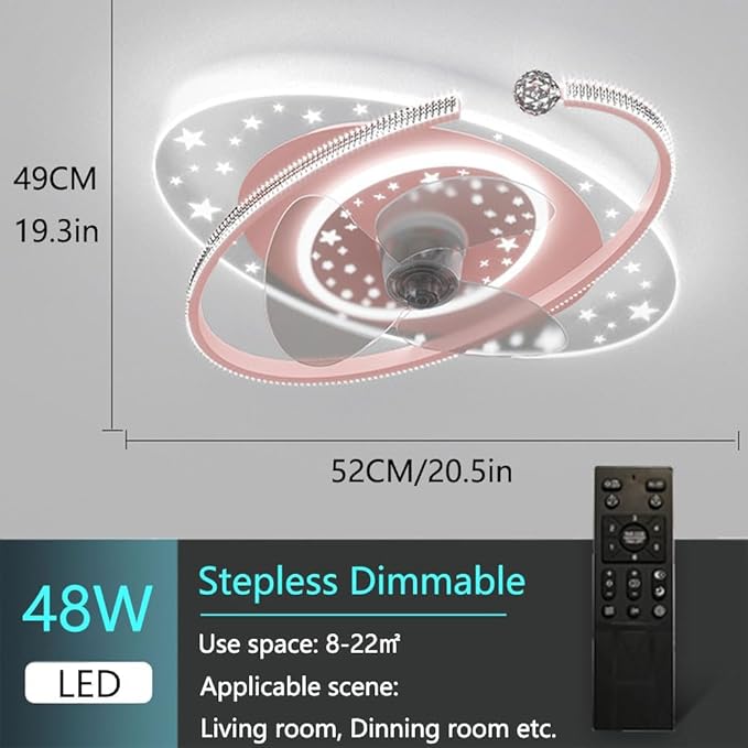 Kids Ceiling Fan with Lights Remote Dimmable 48W LED Ceiling Lights Fan Lighting Pink Mute Ceiling Fans Indoor 6 Speeds Fan Ceiling with Light for Girls Room Bedroom