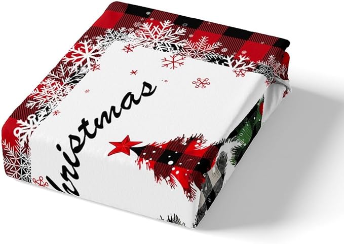 Manfei Xmas Tree Duvet Cover Set Full Size, Merry Christmas Comforter Cover with 2 Pillowcases, New Year Theme Plaid Print Bedding Set 3pcs for Kids Boys Girls Bedroom Decor,No Comforter