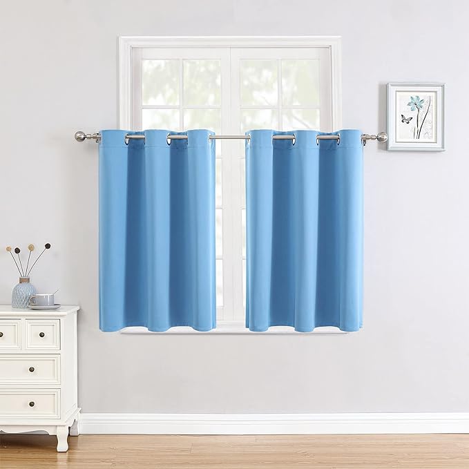ChrisDowa Small Window Curtains for Kitchen and Bedroom - Grommet Short Thermal Insulated Room Darkening Curtains (2 Panels, Sky Blue, 36 x 24 Inch)
