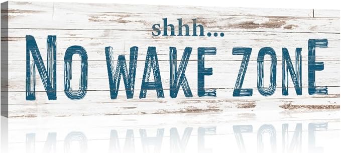 TAILORED CANVASES - No Wake Zone Sign, Charming Wall Decor for lakehouse and house, 'Shh No Wake Zone' Sign, Rustic Above Bed Decor, Lake House, Ideal Gift for Any Space 8x24.