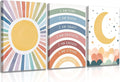 KBIERQN 3Pcs Boho Sun moon Canvas Wall Art Nursery Positive Affirmations Rainbow Poster Prints Bohemian Star Heart Picture for Toddler Baby Girls Room Playroom Bedroom Wall Decor 16x24in Framed