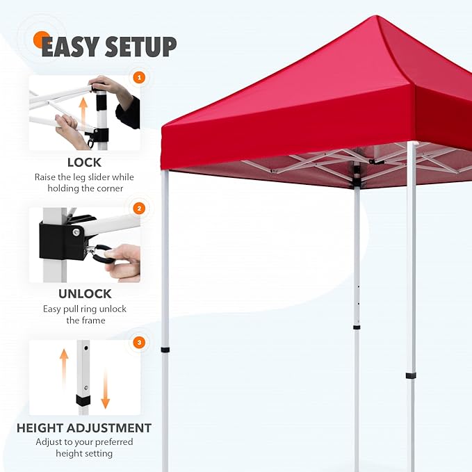 EAGLE PEAK 5x5 Pop Up Canopy Tent Instant Outdoor Canopy Easy Set-up Straight Leg Folding Shelter, Red