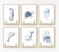 Wodkwq Nursery Wall Art Sea Animal Canvas Prints Baby Girl Boy Room Decor Watercolor Paintings Pictures Cute Ocean Theme Toddler Room Decoration Set of 6 for Kids Bedroom Bathroom 8x10in Unframed