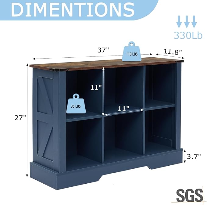 6 Cube Storage Organizer, Wood Cube Bookshelf with LED Lights, Horizontal Storage Cubes, Kids Bookshelf, Display Cabinet Cubby Shelf for Living Room Home Office Bedroom，Navy Blue