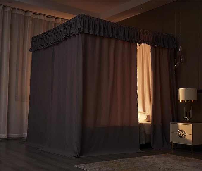 VETHIN Elastic Roof Style Four Corner Post Princess Bed Canopy Curtains Cozy Breathable Tent Canopy Mosquito Net for Girls & Adults Bedroom Decoration (Grey, 70-78" W*86" L*82"*H/(King))