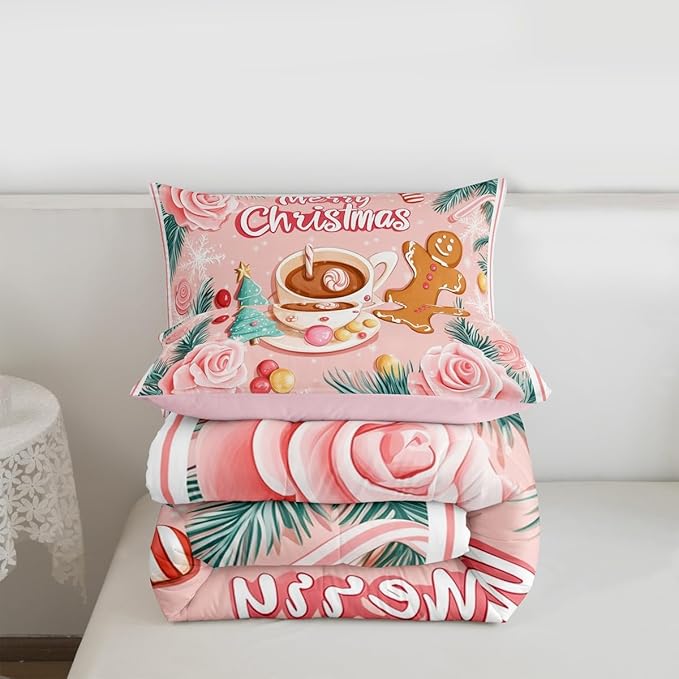 Feelyou Christmas Tree Comforter Set All Season Gingerbread Man Bedding Set with 2 Pillow Cases Merry Christmas Microfiber Kids King Bedclothes Xmas Bedroom Decor Duvet Quilt Soft Lightweight