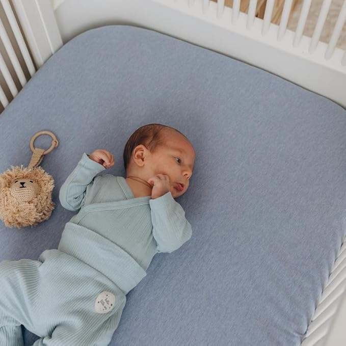 Dreamology Standard Crib Sheets Fitted, 2 Pack, Cotton Crib Sheet, Soft, Crib Sheet Boys, Girls, Neutral Crib Sheets, Toddler Bed Sheets, 52x28 Crib Mattress Sheet | Denim Blue,Sky Blue