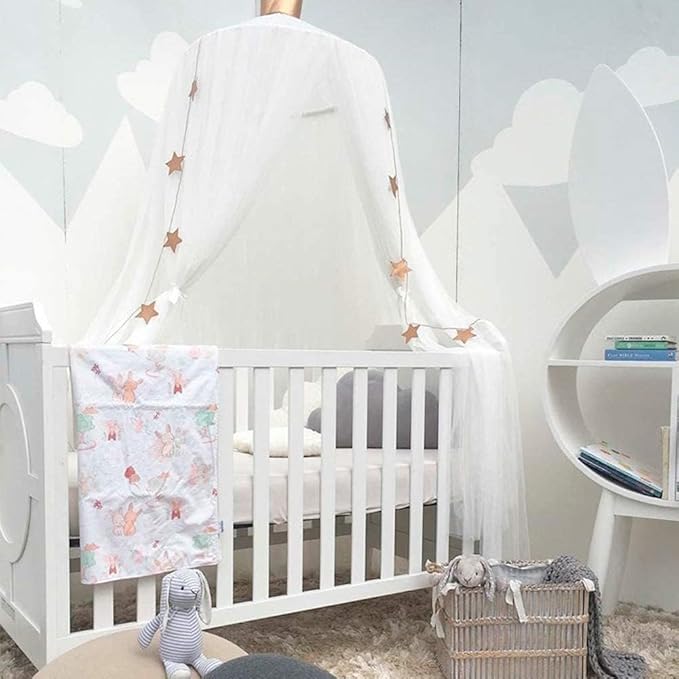 Princess Bed Canopy for Girls and Kids Hanging Mosquito Net for Baby Crib Nook Castle Game Tent Nursery Play Room Decor(White)