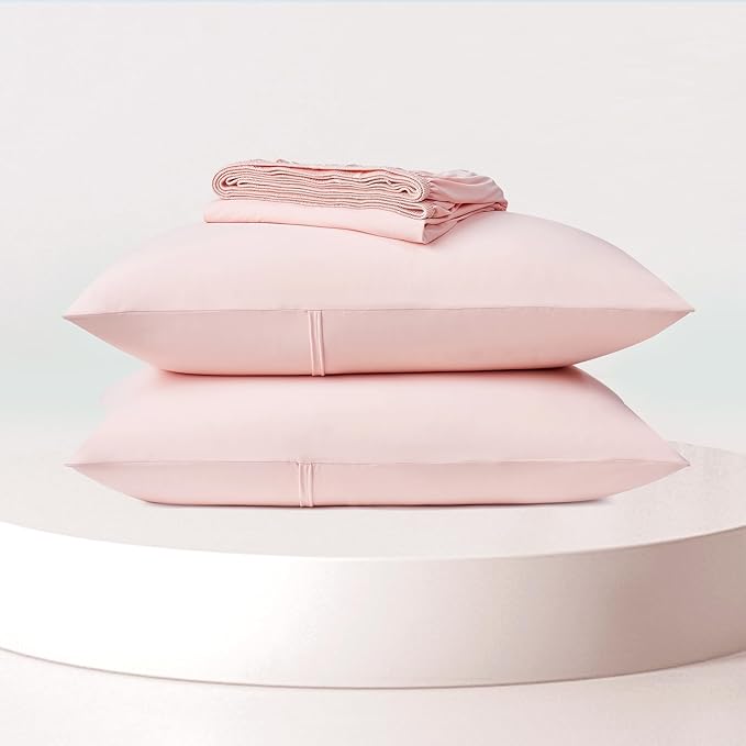 Dream Valley® Queen Sheet Set, Cooling Fitted Sheet with 2 Pillowcase-3 PCS with No Flat Sheet,Q-Max > 0.4 Aerocool, Cooling for Night Sweats, Hot Sleepers,deep Pocket up to 15",Pink Blush