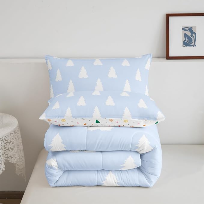 Feelyou Christmas Trees Bedding Set for Kids Boys Girls Toddler Size Xmas Comforter Set Ultra Soft Winter Comforter Holiday Decor Duvet Quilt Bedroom Decor Christmas Decorations Quilt