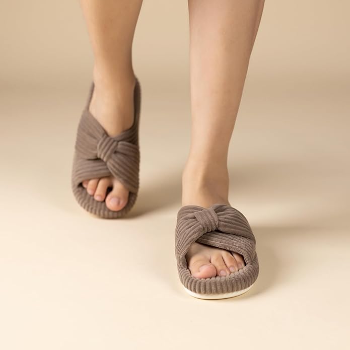 Chantomoo Slippers for Women Memory Foam House Bedroom Corduroy Bow Crossbands Slipper Shoes Comfy Trendy Gift Slippers
