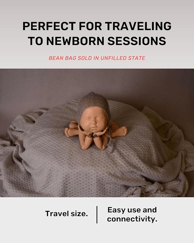 Newborn Photography Beanbag (Unfilled) 32″Donut Style, Travel Size Baby Posing Prop Vegan Leather Posing Pillow Poser Cushion with Handle for Baby Photoshoots, Studio, Home or On-The-Go Use