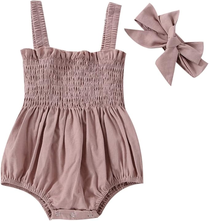 Newborn Baby Girl Bodysuit Sleeveless Halter Frill Romper One-piece Jumpsuit with Headband Summer Clothes Set