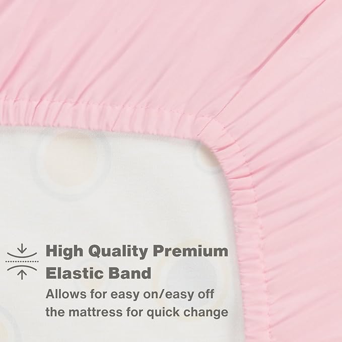 Everyday Kids 2-Pack Fitted Crib Sheets, 100% Soft Breathable Microfiber Baby Sheet, Fits Standard Size Crib Mattress 28in x 52in, Pink Nursery Sheet and White Nursery Sheet