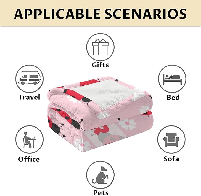 Personalized Ladybug Gifts for Women - 60 x 80 Inches Cute Lady Bug Blanket for Girls - Pink Fuzzy Soft Decor for Bed, Living Room