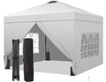 GDY 10x10 Pop Up Canopy Tent with 4 Sidewalls, Easy Set up with One Push Lift Outdoor Silver Coated Beach Gazebos, Carpas with 4 Sandbags, for Pool, Events, Parties, and Camping, White.