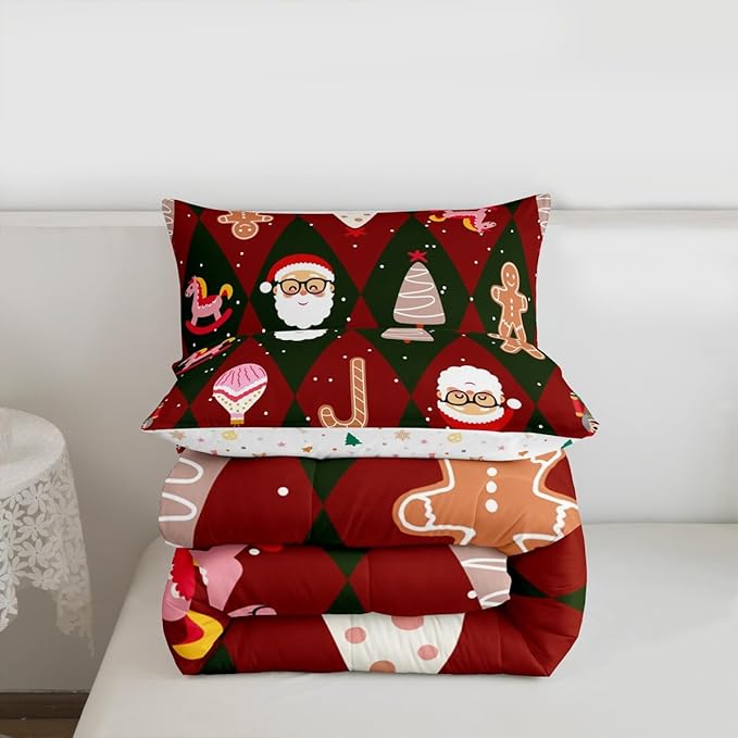 Feelyou Merry Christmas Bedding Set Soft for Boys Girls, Santa Claus Comforter Set Full Size Xmas Tree Nutcracker soldier Duvet Quilt Microfiber Gingerbread Man Bedroom Decor 3 Pcs with 2 Pillow Cases