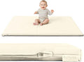 Padded 48" ×48" Baby Play Mat for Floor, 1.2" Thick Memory Foam Playmat with Soft Vegan Leather Cover, Cushioned Play Mat for 50" x50" Playpens, Beige