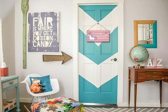 Personalized Name's Pretty Color-haired unicorn & castle Nursery Kid's Children's Girls Bedroom Door Sign Wood Plaque Sign Wall Decor Gift