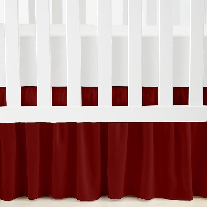 Luxury Crib Bed Skirt 28" x 52" with 14 Inch Drop Soft & Breathable Dust Ruffle Fits Standard Crib and Toddler Bed Nursery Microfiber Fabric Ruffle Bed Skirt for Baby Boys or Girls Burgundy Solid