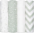 Comfy Cubs Muslin Swaddle Blankets Pack of 4, 47 x 47 Inches, Soft Cotton Baby Blanket Set, Large Multipurpose Swaddling Wraps for Newborns - Self-Soothing Swaddle - Green