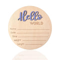 Baby Announcement Sign, 5.9 Inch Wooden Hello World Newborn Signs, Birth Announcement Sign, Baby Shower Hospital Nursery for Newborn Boys and Girls (Cashmere Blue)