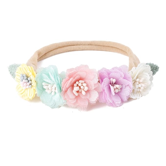cherrboll 3pcs Baby Girl Headbands Flowers, Super Soft & Stretchy Nylon Floral Hairbands for Newborn Toddler