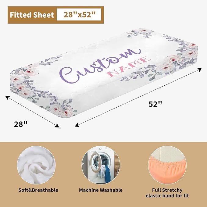 Custom Baby Crib Bedding Set, 3 Pcs Personalized Nursery Bedding Set with Name, Soft Baby Bedding Crib Sets with Blanket - Toddler Crib Sets for Girls Boys, Infant Newborn Gifts, Purple Rainbow