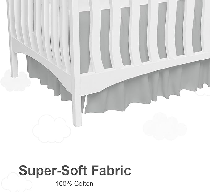 Crib Bed Skirt Dust Ruffle with Split Corners - 100% Cotton - Nursury Standard Crib Bedding Toddler Bedskirt for Baby Boys or Baby Girls - 14" Drop - Light Grey Crib Skirt