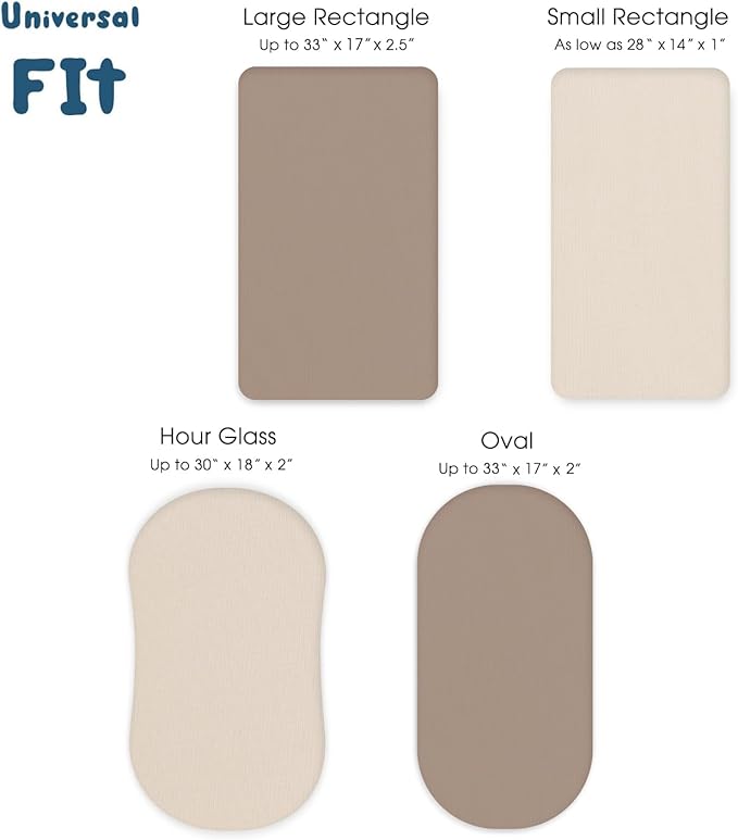 GRSSDER Stretchy Ultra Soft Fitted Bassinet Sheet 2 Pack, Universal Fit for Bassinets Baby Cradle Moses Basket Oval Rectangle Mattress Safe and Snug, Jersey Bassinet Sheets for Baby, Beige & Coffee
