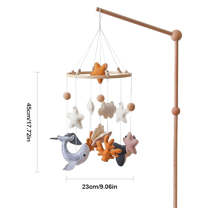 Handmade Crib Mobile - 240g Felt Animal | Soothing Nursery Decor | Gender Neutral Hanging Whale Clouds Room Decoration Christmas Birthday Gift