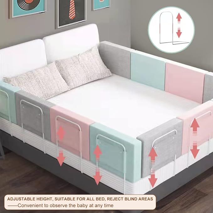 Bed Rail Bumpers for Toddlers, for Elderly Adults Safety, Adjustable Bed Side Guard Rails for Kids, Twin, Bunk, Queen & King Full Size Beds（Pink, 2 Packs）