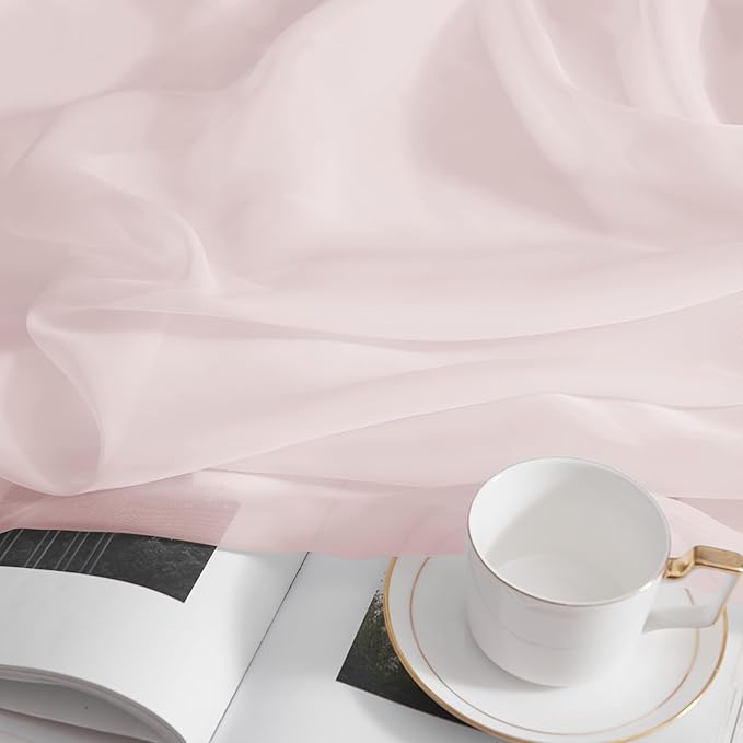 RYB HOME Light Filtering Curtains 90 Inches Long, Grommet Top Voile Airy Light Filtering Drapes Sheer Window Curtains for Living Room Kitchen Bedroom, Peach Blush, 54" W x 90" L, 4 Pieces