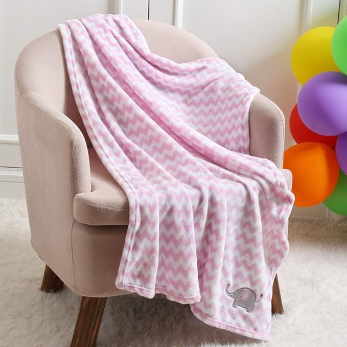 CREVENT 2Pcs 30''X40'' Cute Cozy Fluffy Warm Baby Blankets for Infants Toddlers' Bedding Crib Cot Stroller - Giraffe + Elephant