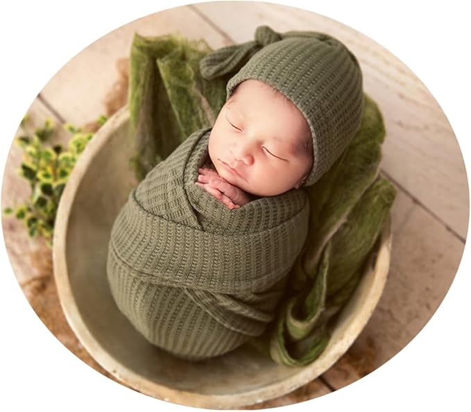 Newborn Baby Photography Wrap with Long Tail Hat Boy Girl Photo Crochet Outfits Picture Blanket Props (Beige)