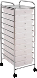 Seville Classics Rolling Utility Organizer Storage Cart, for Home Office, School, Classroom, Scrapbook, Hobby, Craft, 10 Drawer, Frost White