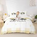 Manfei Xmas Tree Duvet Cover Set Full Size, Yellow Plaid Grid Snowflake Comforter Cover with 2 Pillowcases, Christmas Theme Bedding Set for Kids Girls Room Decor New Year Bedspread Cover, No Comforter