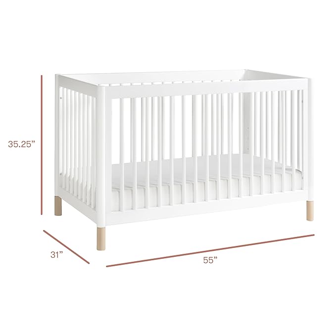 Babyletto Gelato 4-in-1 Convertible Crib with Toddler Bed Conversion in White and Washed Natural, Greenguard Gold Certified