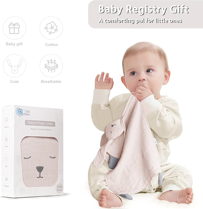 lulumoon Puppy Security Blanket: Skin-Friendly Muslin Lovey for Travel & Daycare - Snuggle Lovie for Self-Soothe