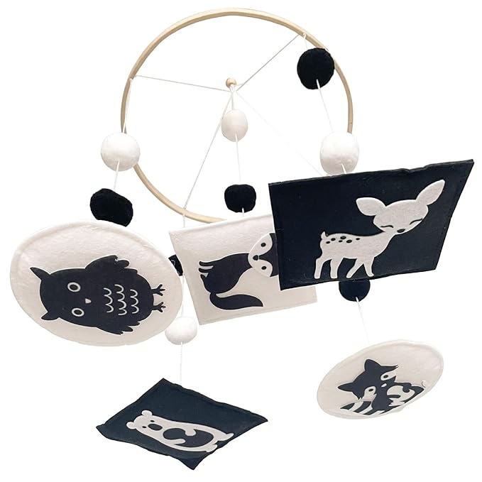 Montessori Mobile, Black and White Mobile for Baby, Woodland Baby Crib Mobile for Boys Girls, Neutral Nursery Mobile High Contrast Mobile for Pack N Play, Nursery Decor Woodland