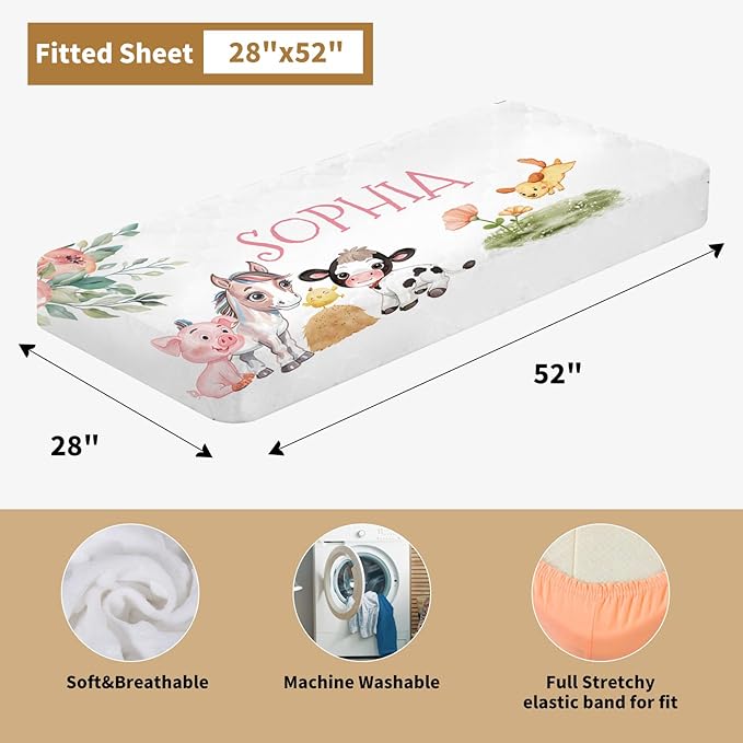 Custom Baby Crib Bedding Set, 3 Pcs Personalized Nursery Bedding Set with Name, Soft Baby Bedding Crib Sets with Blanket - Toddler Crib Sets for Girls Boys, Infant Newborn Gifts, Farm Animals