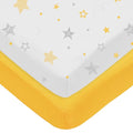 American Baby Company 2 Pack 100% Natural Cotton Fitted Mini Crib Sheets 38" x 24" - Soft & Breathable Small Nesting Portable Sheets, Fits Pack N Play Mattresses, Yellow Star/Yellow, for Boys & Girls