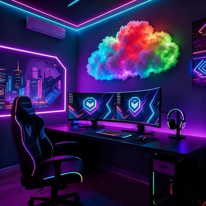 LED Cloud Light with Music Rhythm,DIY USB-Powered Thundercloud LED Light Decor for Bedroom & Gaming Room - USB Powered,Vibrant Glow, No Drill Roof for Christmas/New Year Gifts (13.1ft)