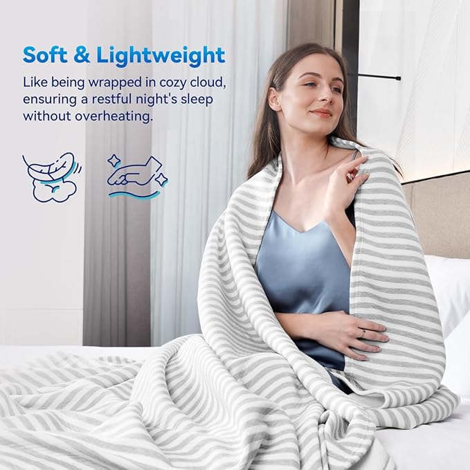 KAWAHOME 3D Air Mesh Cooling Lightweight Summer Blanket Twin Size for Hot Sleepers, Double-Layer Rayon Material and Breathable Stretchy Blankets for Bed, Couch, 66x90 inches, Grey Striped
