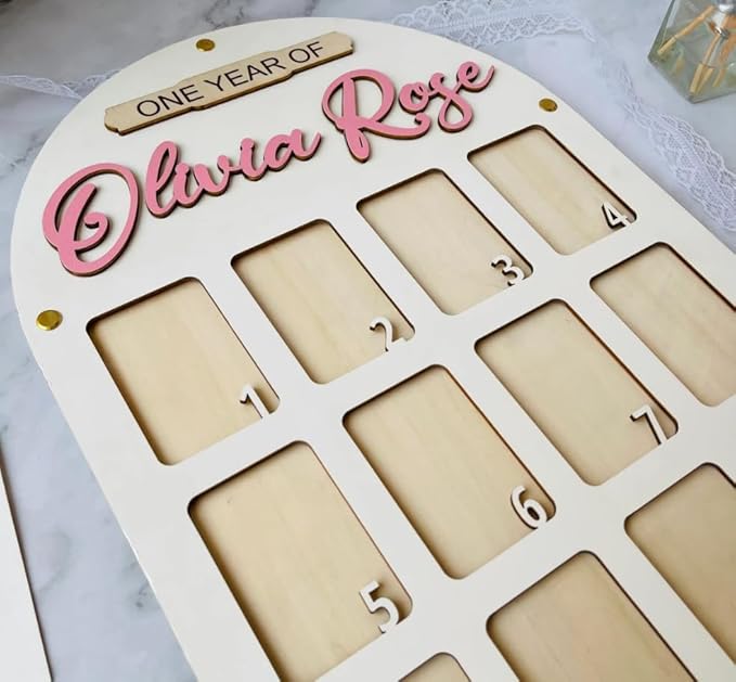 Personalized First Year Frame | Baby 1st Photo Frame, Custom Wooden Photo Display Board, My First Year Board for Birthday Photo Board and Decorations