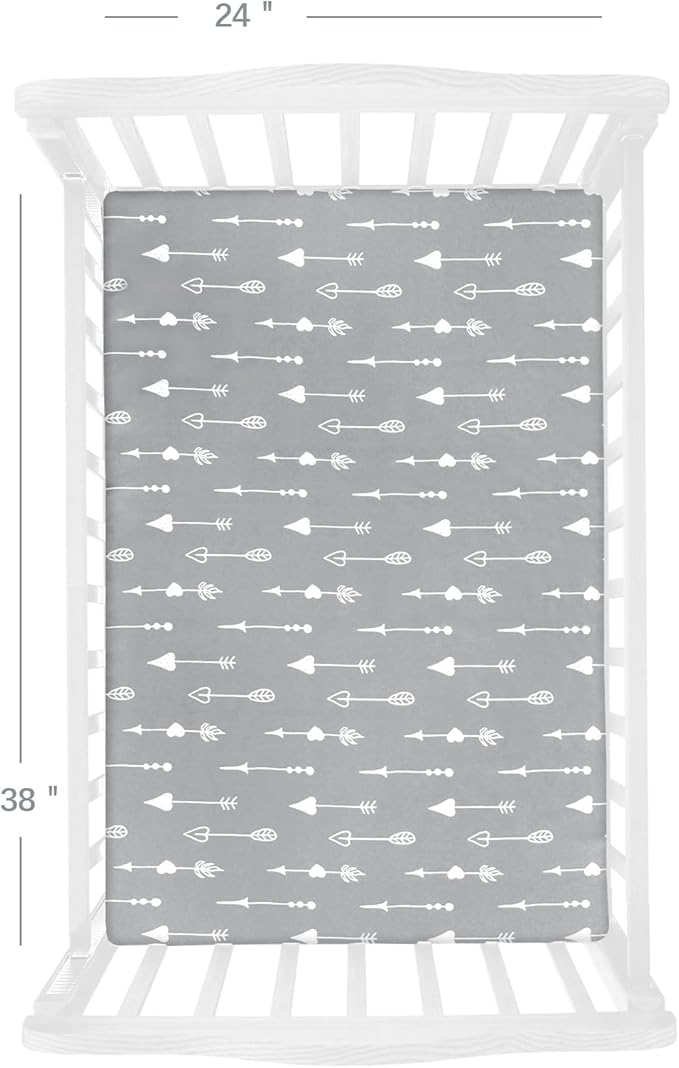 4-Pack Fitted Mini Crib Sheets for Boys and Girls - Breathable, Soft Microfiber Baby Sheets in Grey and Pink
