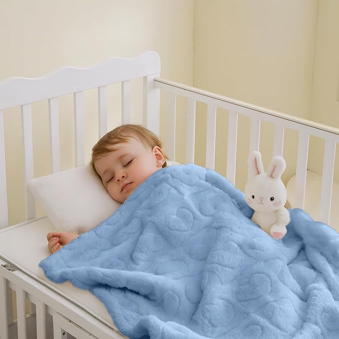 Soft Cozy Fleece Baby Blanket Heart Checkered Pattern Fluffy Plush Receiving Blanket for Newborn Infant Toddler, Warm Crib Stroller Blanket for Boys Girls 30"x40", Light Blue