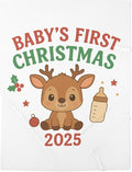 Personalized Baby's First Christmas Blanket, Custom Smiling Reindeer Baby Name Christmas Blanket, Soft Fleece Or Sherpa Throw, Baby Shower, Made in USA