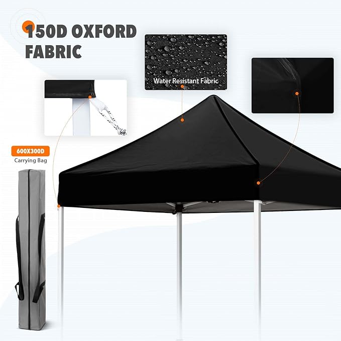 EAGLE PEAK 5x5 Pop Up Canopy Tent Instant Outdoor Canopy Easy Set-up Straight Leg Folding Shelter, Black